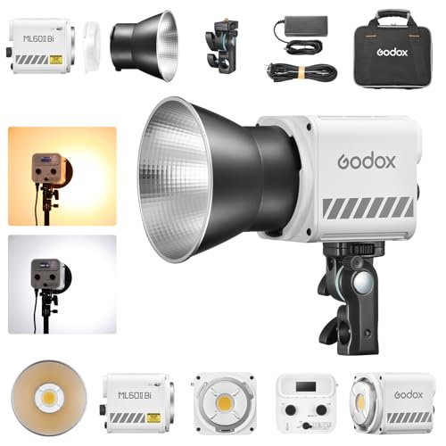 GODOX ML60II Bi 70W Led Video Leuchte Handheld Fotografie LichtKit 2800K-6500K 11 FX Effekte CRI 96+ TLCI 97+ mit Standardreflektor, GODOX Halterung,Tragetasche von GODOX