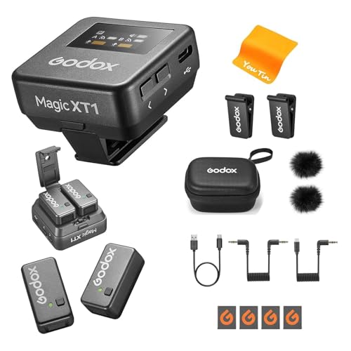 Godox Magic XT1 Kabelloses Lavalier Mikrofon - Stromversorgung und Speicher Integriert, OLED-Touchscreen, 48 kHz/24-Bit-Audio, 2,4 G Kabellose 200 m Mikrofon für Kameras Smartphone PC TikTok YouTube von Godox
