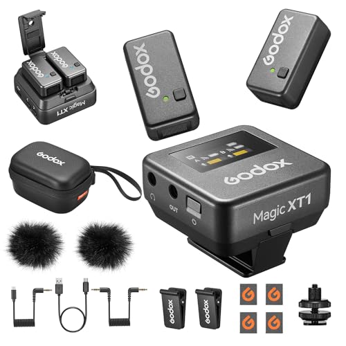 Godox Magic XT1 Wireless Lavalier Microphone, Microphone for Camera (2 TX + 1 RX Charging Case), Mini Mic with Noise Cancellation, 16H Battery, Touch Screen 200M/60ft, Wireless Microphone von Godox