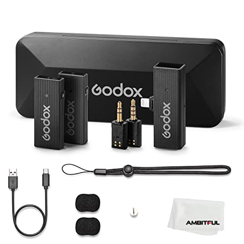 GODOX MoveLink Mini LT KIT 2 2.4GHz Wireless Microphone Lapel Mic 2X TX Transmitters + 1x Receiver with Charging Case for iPhone Lightning iPad Smartphone -Black von GODOX