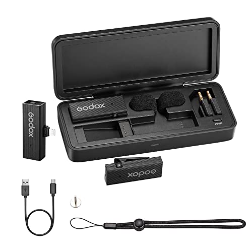 GODOX MoveLink Mini LT Kit2 kabelloses Mikrofon für iPhone, 100 m Reichweite, Geräuschunterdrückung, 2,4 G kabelloses Lavalier-Mikrofon mit Ladehülle für iPhone Mikrofon für Videoaufnahmen von GODOX