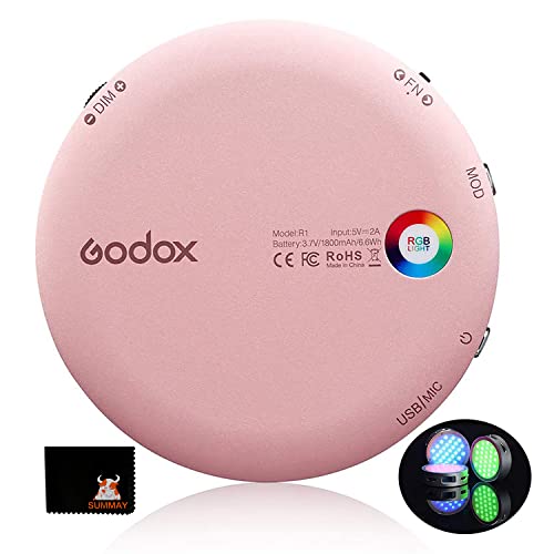 GODOX R1 LED Videoleuchte RGB Runde Klein Tragbar Fotolampe Videolicht 14 FX Lichteffekte 2500K-8500K Fülllicht Dauerlicht für Camcorder Fotografie (R1 Pink) von GODOX