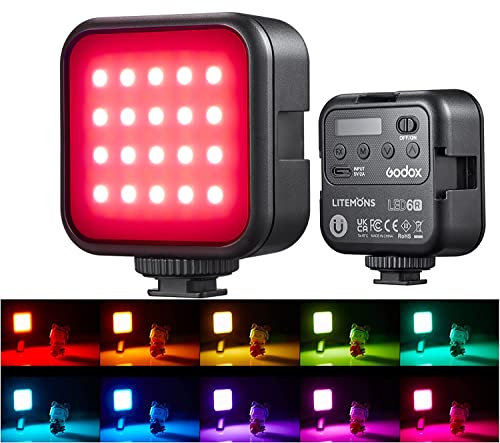 GODOX RGB LED-Videoleuchte LED6R, Kamera Licht Klein Dimmbare 3200K-6500K 13 FX Lichteffekte, HSI Modus, wiederaufladbar für Aufnahmen, Live Streaming, Mikrofilm (Godox LED6R) von GODOX