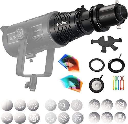 GODOX SA-17 Bowens Mount Adapter mit SA-P Projektionsaufsatz, SA-06 Iris, SA-09-001/002/003 GOBO Set, SA-10 Halter, SA-07 Framing Shutter, SA-11C/SA-11T Gel-Set für LED Videoleuchte von Godox