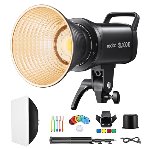 GODOX SL100Bi Upgraded White LED Video Light Daylight Output Continuous Light Bowens Mount Kit 2800K-6500K,CRI>96,TLCI>97,32100Lux mit 280cm Lichtstativ und 60 * 90cm Softbox für Fotostudio von GODOX