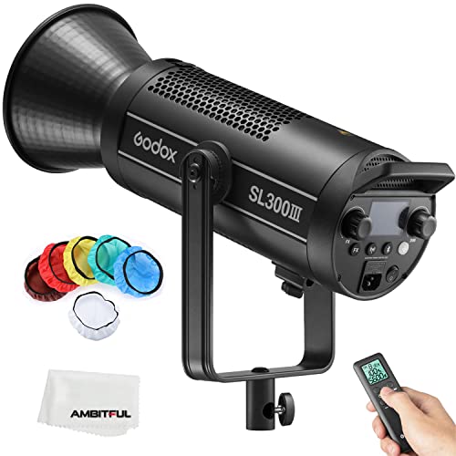 GODOX SL300III LED Video Light, 330W 5600K Bowens Mount Daylight Balanced Light, 99300Lux@1m,CRI 96+ TLCI 97+,8 FX Light Effects,Ultra Silent Mode, Yoke with Tightening Knob, Support APP Control von GODOX