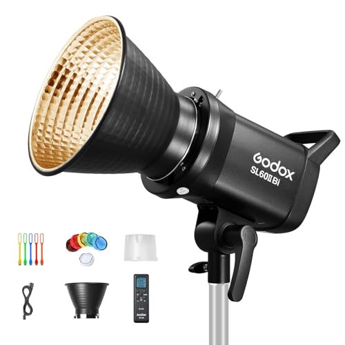 GODOX SL60IIBi Dauerlicht Kit LED Video Lichter,Videolicht 2800K-6500K,CRI>96,TLCI>97,25100Lux mit GODOX RC-A6 Fernsteuerung,Bowens Mount und APP Control,SL60iiBi für Fotografie,Fotostudio,Vlog von GODOX