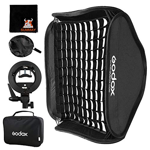 GODOX Softbox Gitter 60cm x 60cm 23,6in Faltbare Softboxen Kit S-Typ Blitz Halterung Bowens Kamerablitz Speedlite Blitzgerät Porträt Fotografie (SFGV60x60cm) von GODOX