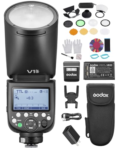 GODOX V1PRO S kabellose Blitzgeräte Kamerablitz+AK-R1 Kit +24 Stück Kamerablitzgels 1/8000 s HSS, M/TTL-Blitzmodus 1,3 s Wiederaufladezeit unterstützt Typ-C-Stromversorgung für Sony Kameras von GODOX