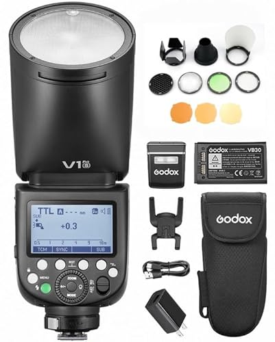 GODOX V1PRO S kabellose Blitzgeräte Kamerablitz+AK-R1 Kit +24 Stück Kamerablitzgels 1/8000 s HSS, M/TTL-Blitzmodus 1,3 s Wiederaufladezeit unterstützt Typ-C-Stromversorgung für Sony Kameras von GODOX