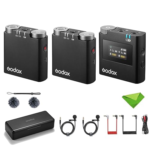 GODOX Virso M2 Drahtloses Lavalier-Mikrofon, 2,4-GHz-Mikrofon, 200 m Reichweite, mit Empfänger und 2 Sendern, kompatibel mit DSLR-Kamera, Smartphone usw. für YouTube-Interviews von GODOX