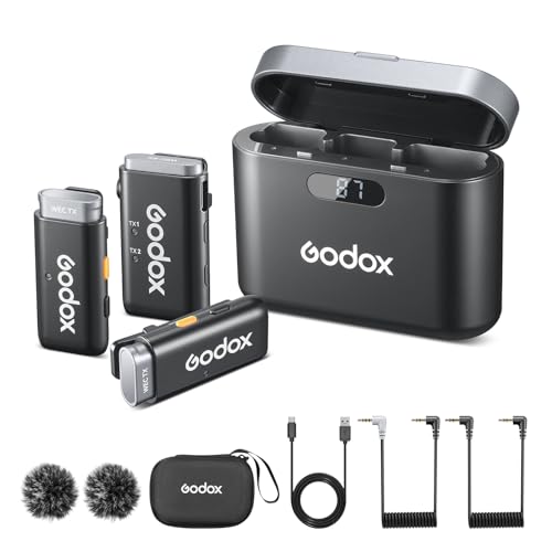 GODOX WEC Kit2 Kabelloses Lavalier Mikrofon mit Ladehülle, Geräuschunterdrückung, 200m(656ft) Reichweite, 8H Batterielebensdauer, Ansteckmikrofon für Kameras iPhone Android Streaming Video Aufnahme von GODOX