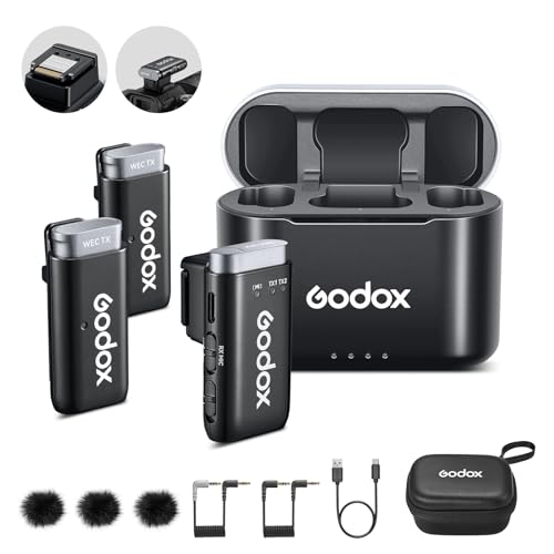 GODOX WEC-S Kit2 2.4G Drahtloses Mikrofon mit Rauschunterdrückung Kompatibel mit Sony Kameras, 1 Empfänger 2 Sender Mi Hot Shot Mikrofone von GODOX