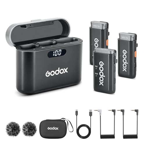 GODOX WEC kit2 Drahtloses Lavalier-Mikrofon,8 Stunden Akkulaufzeit, kabelloses Zweikanal-2,4-G-Mikrofon, 200m Reichweite,Geräuschunterdrückung mit Ladehülle für Kameras,Smartphone,PC,TikTok, YouTube von GODOX