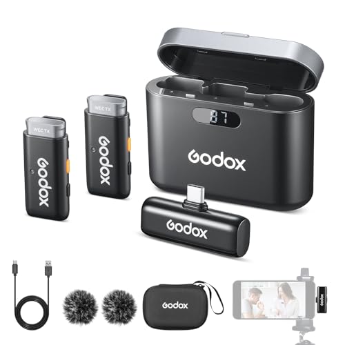 GODOX WES 2 KIT2 2.4G Drahtloses Mikrofon mit Rauschunterdrückung Kompatibel mit Type-C/Android, 1 Empfänger 2 Sender Mikrofone, Geeignet für Smartphones, Tablets für Vlogging, Livestreaming von GODOX