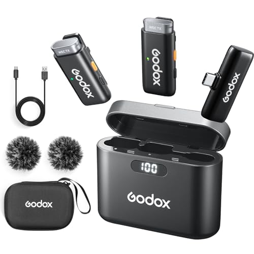 GODOX WES2 KIT2 Wireless Lavalier Microphone for Type-C, MFi Certified, Plug and Play Noise Cancelling Lapel Mic with 656ft Transmission, Charging Case, Compatible with Type-C, iPhone 15 (WES2 KIT2) von GODOX