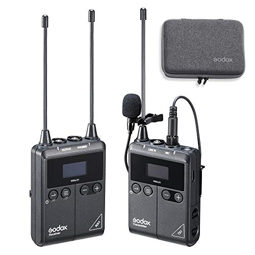 GODOX WMicS1 kit1 Drahtloses Omni Lavalier-Mikrofonsystem für die Kamerahalterung, UHF 96-Kanäle, Echtzeit-Audiomonitor, Arbeitsbereich bis zu 100 m, HD-OLED-Display, spiegellose/DSLR-Kameras von GODOX