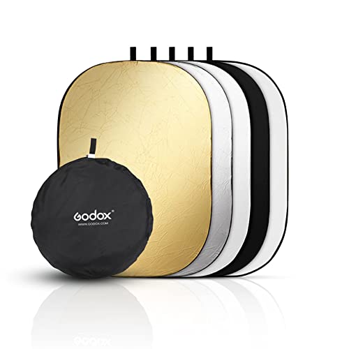 GODOX Zusammenklappbarer Lichtreflektor, 5-in-1 ovaler Multi-Disc-Diffusor mit Tragetasche, Gold, Silber, Schwarz, Weiß, lichtdurchlässig für Fotostudio, Außenbeleuchtung (100 x 150 cm) von GODOX