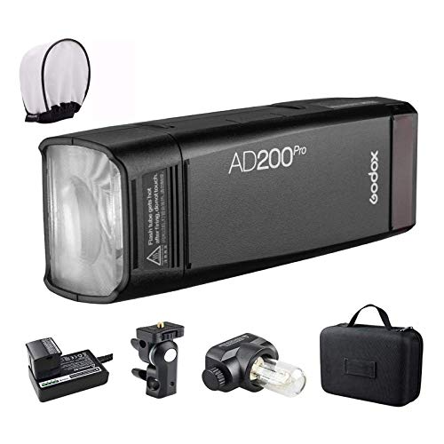 Godox AD200 Pro 200Ws 2,4-G-Blitz, 1/8000 HSS, 500 volle Blitzleistung, 0,01-2,1 s Recycling, 2900 mAh-Akku, nackte Glühlampe/Speedlite-Fresnel-Blitzkopf von GODOX