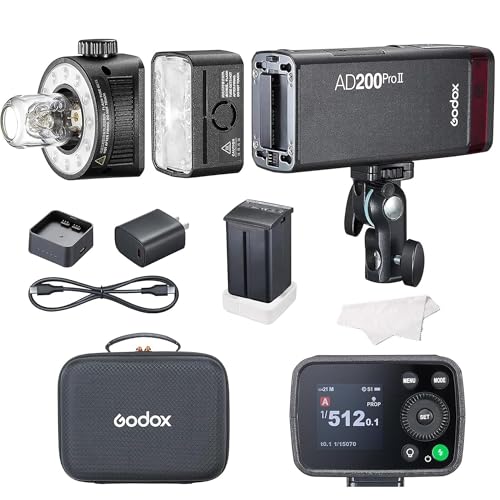 Godox AD200Pro II AD200 Pro II Kamerablitz Blitzgerät 200Ws LED-Videolicht, TTL 2,4G, HSS 1/8000s, 500 Blitze mit voller Leistung, für die meisten Kameras (AD200 AD200Pro aktualisiert) von Godox