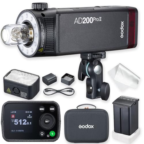 Godox AD200 PRO II AD200Pro II AD200ProII Kamera Blitz Blitzgerät, Optimierte Blitzköpfe, Bicolor LED Modelling Lampe, Farbgruppenanzeige, einstellbar von 1/512 bis zur vollen Leistung (1/1) von Godox