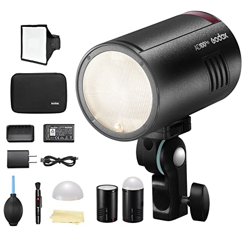 Godox Flash AD100Pro Kit Strobe Light Photography, 100Ws 2.4G Wireless HSS 1/8000s Outdoor Flash Light,2600mAh Batterie 0.01-1.5s Recycling,360 Full Power Flashesg TTL/M Funktionen mit AK-R1(Schwarz) von GODOX