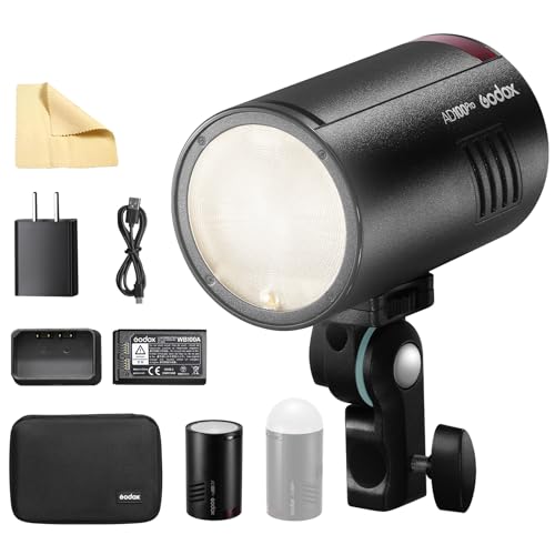 Godox Flash AD100Pro Kit Strobe Light Photography, 100Ws 2.4G Wireless HSS 1/8000s Outdoor Flash Light,2600mAh Batterie 0.01-1.5s Recycling,360 Full Power Flashesg TTL/M Funktionen mit AK-R1(Schwarz) von Godox