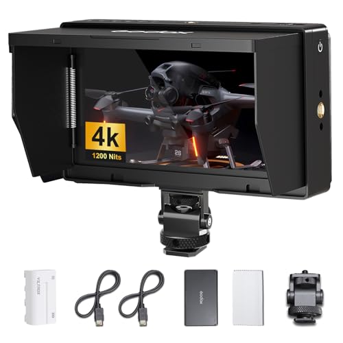 Godox GM55 5,5 Inch Touch-Steuerung 4k Monitor mit Batterie 410nit Kamera DSLR Field Monitor HDMI 1920x1080 IPS 3D LUT Typ-C mit NP-F550 Akku mit NP-F550 Akku mit Sonnenblende für Sony Canon Nikon von GODOX