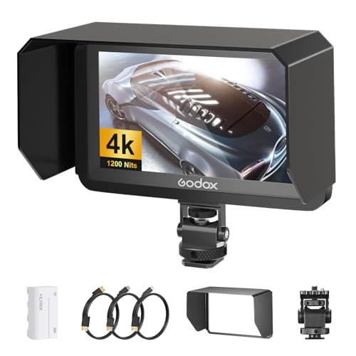 Godox GM7S 7 Inch Touch-Steuerung 4k Monitor mit Batterie 1200nit DSLR Kamera Field Monitor HDMI 1920x1200 IPS 3D LUT Typ-C mit NP-F550 Akku mit NP-F550 Akku mit Sonnenblende für Sony Canon Nikon von GODOX