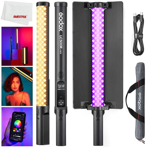 Godox LC500 Mini/LC500R Mini LED Light Stick Lighting Adjustable 360° Full Color with Barndoor (LC500R Mini) von GODOX