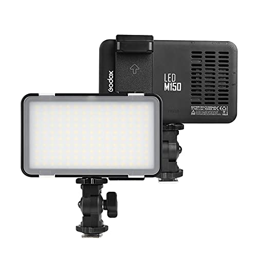 Godox LEDM150 LED-Videolicht 5600K Dimmbare Fotolampe CRI 95+ mit Verstellbarer Telefonhalterung Eingebauter Akku mit 3000 mAh für DSLR-Camcorder mit Einer Breite von 5,5 bis 8,5 cm von GODOX