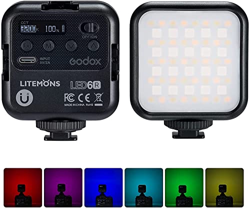 Godox LITEMONS LED6R RGB LED Videolicht, 3200K-6500K Dimmbar, Eingebaute 1800mAh Batterie Mini Taschenleuchte für Fotografie, Live, Livestreaming, Porträt und Produktaufnahmen von GODOX