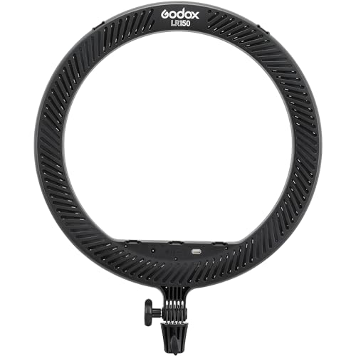 Godox LR150 LED Ringlicht Schwarz - 18 Zoll einstellbare Farbtemperatur Ringlampe mit Telefonhalterung - 3000K bis 6000K Lichttemperatur und dimmbar von 10% bis 100% von GODOX