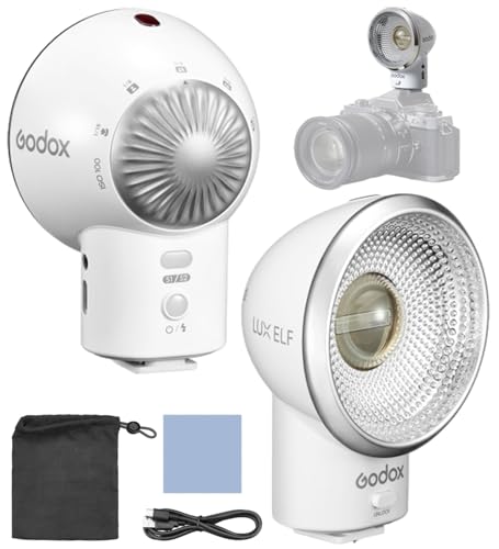 Godox LUX ELF Retro-Kamerablitz, Kamera-Blitzgerät, GN6, 5 Leistungsstufen, 400 Mal Blitzen mit voller Leistung integrierter Akku Einzelkontakt-Blitzschuh kompatibel mit Canon Sony Nikon-Kameras von Godox