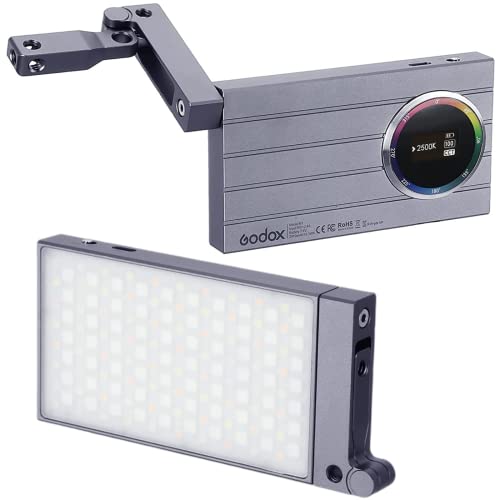 Godox M1 RGB LED-Videoleuchte, Vollfarbige Videolichter auf der Kamera mit Musikmodus, wiederaufladbares Licht im Taschenformat mit Lithiumbatterie, RGB-Modus, CCT-Modus und 15 Lichteffekten-Graue von GODOX