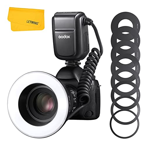 Godox MF-R76 Makro LED Ringlicht, 76 Ws Blitzleistung, 5000 K Fokushilfsstrahl CCT, Wiederaufladbare Lithiumbatterie 10 Leistungsstufen Kompatibel mit Canon Nikon Sony und Anderen DSLR-Kameras von GODOX