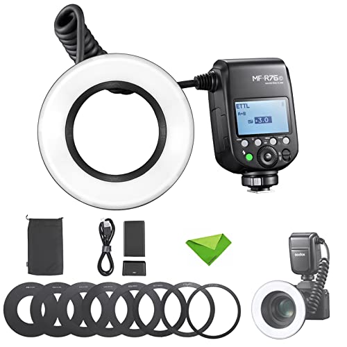 Godox MF-R76C TTL-Makro-Ringblitz, 76 Ws HSS, 2,4 G, kabellos, GN14 CCT, 5900 K, 550 Blitze mit voller Leistung, 0,1–1 s. Aufnahmezeit: Dual-Flash-Röhren, Blitzgerät für Canon-Kameras Godox MF-R76C TTL-Makro-Ringblitz, 76 Ws HSS, 2,4 G, kabellos, GN14 CCT, 5900 K, 550 Blitze mit voller Leistung, 0,1–1 s. Aufnahmezeit: Dual-Flash-Röhren, Blitzgerät für Canon-Kameras von Godox