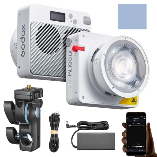 Godox ML100Bi 100 W LED-Videoleuchte, 2800 K – 6500 K zweifarbiges Fülllicht TLCI 98+, CRI 97+, 11 Lichteffekte,APP-Fernbedienung, Godox-Halterung mit 15° Linsenreflektor Godox ML100Bi 100 W LED-Videoleuchte, 2800 K – 6500 K zweifarbiges Fülllicht TLCI 98+, CRI 97+, 11 Lichteffekte,APP-Fernbedienung, Godox-Halterung mit 15° Linsenreflektor von Godox