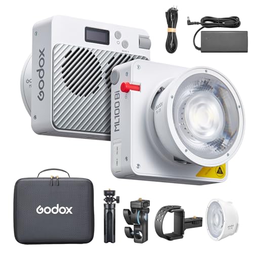Godox ML100Bi Kit1 120 W LED-Videoleuchte, zweifarbige Videolicht 2800 K – 6500 K, CRI97+, TLCI98+, APP-Steuerung, 11 Lichteffekte, Godox-Halterung mit 15° und 36° Linsenreflektor und Tasche Godox ML100Bi Kit1 120 W LED-Videoleuchte, zweifarbige Videolicht 2800 K – 6500 K, CRI97+, TLCI98+, APP-Steuerung, 11 Lichteffekte, Godox-Halterung mit 15° und 36° Linsenreflektor und Tasche von Godox