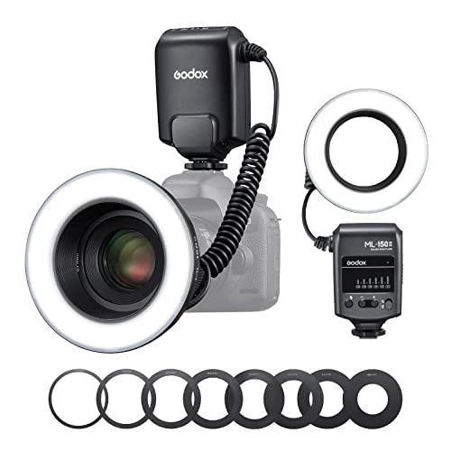 Godox ML150II Tragbarer LED Makroringblitz Ringblitzleuchte Set6-stufige Leistungswahl (1/32-1/1) 5800K±200K Dimmbar für Nikon/Canon/Panasonic/Olympus/Sony 11 FX Light Effects von GODOX
