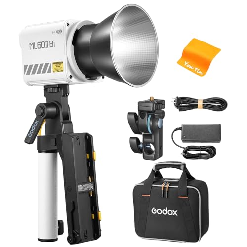 Godox ML60II Bi-LED-Videoleuchte – Tragbare 70-W-Studioleuchte, 2800–6500 K CRI≥96 TLCI≥97, 11 FX-Lichteffekte, Zweifarbige Handfotografieleuchte mit AK-B01-Griff-Batteriesockel Godox ML60II Bi-LED-Videoleuchte – Tragbare 70-W-Studioleuchte, 2800–6500 K CRI≥96 TLCI≥97, 11 FX-Lichteffekte, Zweifarbige Handfotografieleuchte mit AK-B01-Griff-Batteriesockel von Godox