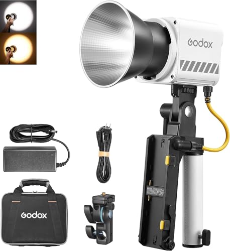 Godox ML60IIBi Kit1 LED Video Light with AK-B01 Battery Base, 70W 2800K-6500K Dimmbar mit 11 Voreingestellten FX Lichteffekten, LED Photography Light with Reflector, Support APP Control von GODOX