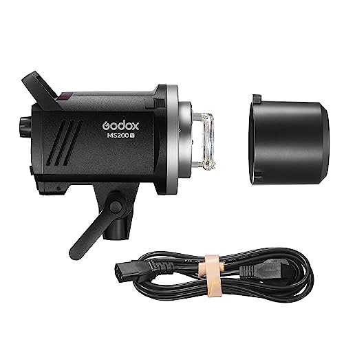 Godox MS200-V 200 W Blitzlicht verbessertes 2,4 G Wireless Studioblitzlicht GN53, 0,1–1,8 s, Recyclingzeit 5600 ± 200 K, mit 10 W LED-Einstelllampe, Bowens-Halterung für Mode,Werbung, Fotografie von GODOX