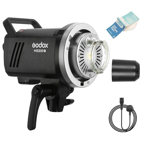 Godox MS200V MS200-V 200W Studioblitz mit aufgewerteter LED Modellierungslampe,2.4G Drahtlos X-System Bowens Mount Studio Strobe, mit 10 W LED-Einstelllampe für Mode,Werbung, Fotografie von GODOX