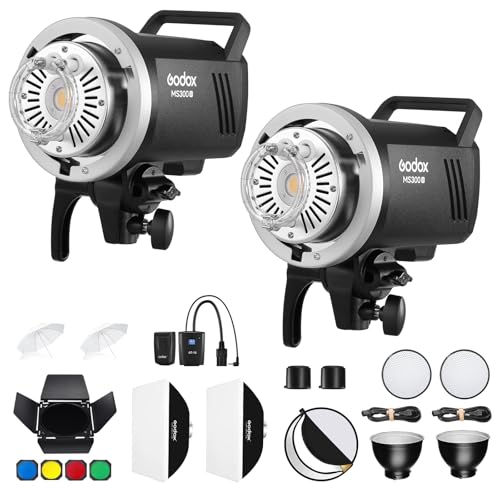 Godox MS300V 2-Pack Professional Studio Strobe Flash Light 300W Studio Flash Strobe kit 300W GN58 0,1–1,8 s Recyclingzeit 2,4 G X-System, 5600 ± 200K Blitzlicht mit LED-Einstelllampe Godox MS300V 2-Pack Professional Studio Strobe Flash Light 300W Studio Flash Strobe kit 300W GN58 0,1–1,8 s Recyclingzeit 2,4 G X-System, 5600 ± 200K Blitzlicht mit LED-Einstelllampe von Godox