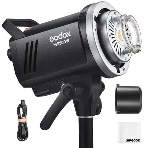 Godox MS300V LED-Studioblitz 300W,2.4G Wireless 5800K TTL LED-Licht 0.1-1.3 S Recycle Time Bowens Mount mit LED Modeling Lamp,Outstanding Power Output Stability Monolight für Studiofotografie von Godox