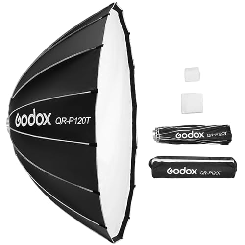 Godox QR-P120T 120 cm/47,2 Zoll parabolische Tiefe Softbox, Schnellverschluss, Faltbare Softbox mit Standard-Bowens-Halterung und Diffusoren für Blitzgerät Speedlite Dauerlicht Fotografie Porträt von GODOX