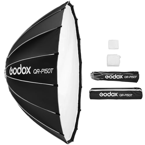 Godox QR-P150T 150 cm/59 Zoll parabolische Tiefe Softbox, Schnellverschluss, Faltbare Softbox mit Standard-Bowens-Halterung und Diffusoren für Blitzgerät Speedlite Dauerlicht Fotografie Porträt Godox QR-P150T 150 cm/59 Zoll parabolische Tiefe Softbox, Schnellverschluss, Faltbare Softbox mit Standard-Bowens-Halterung und Diffusoren für Blitzgerät Speedlite Dauerlicht Fotografie Porträt von Godox