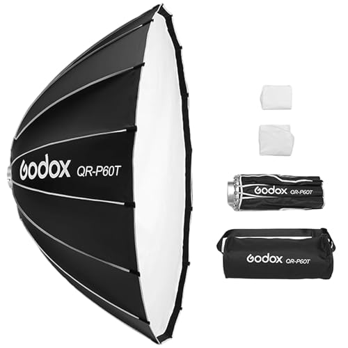 Godox QR-P60T 60 cm/23,6 Zoll parabolische Tiefe Softbox, Schnellverschluss, Faltbare Softbox mit Standard-Bowens-Halterung und Diffusoren für Blitzgerät Speedlite Dauerlicht Fotografie Porträt von GODOX
