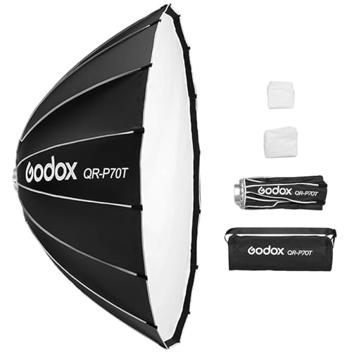 Godox QR-P70T 70 cm/27,5 Zoll parabolische Tiefe Softbox, Schnellverschluss, Faltbare Softbox mit Standard-Bowens-Halterung und Diffusoren für Blitzgerät Speedlite Dauerlicht Fotografie Porträt Godox QR-P70T 70 cm/27,5 Zoll parabolische Tiefe Softbox, Schnellverschluss, Faltbare Softbox mit Standard-Bowens-Halterung und Diffusoren für Blitzgerät Speedlite Dauerlicht Fotografie Porträt von Godox